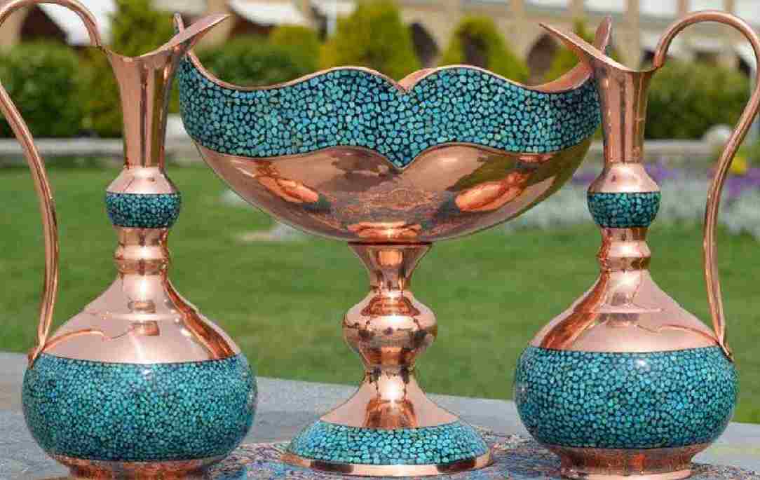 ظرف مسی آبی با طراحی خاص و رنگ چشم نواز